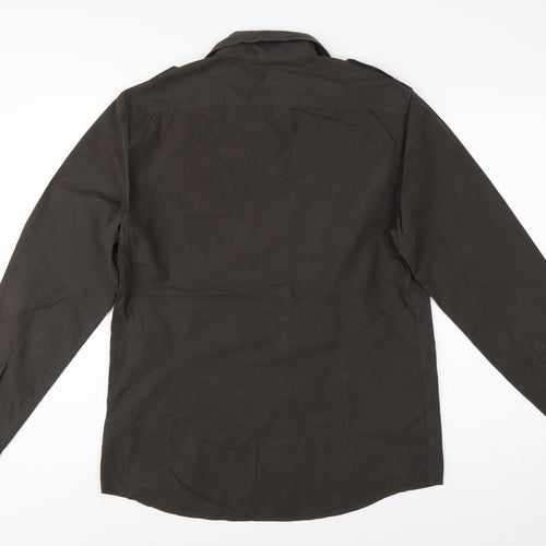 Next Men’s Black M Military Long Sleeve Button-Up Pocket Shirt