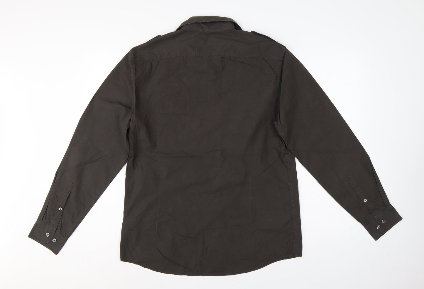 Next Men’s Black M Military Long Sleeve Button-Up Pocket Shirt