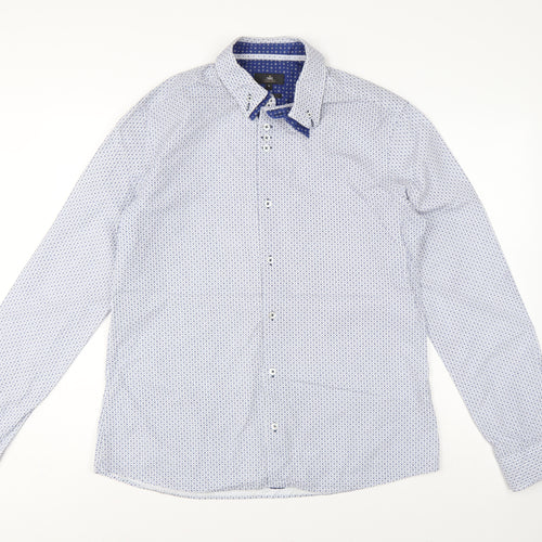 Next Tailoring Men’s Blue Geometric Slim Fit XL Cotton Shirt