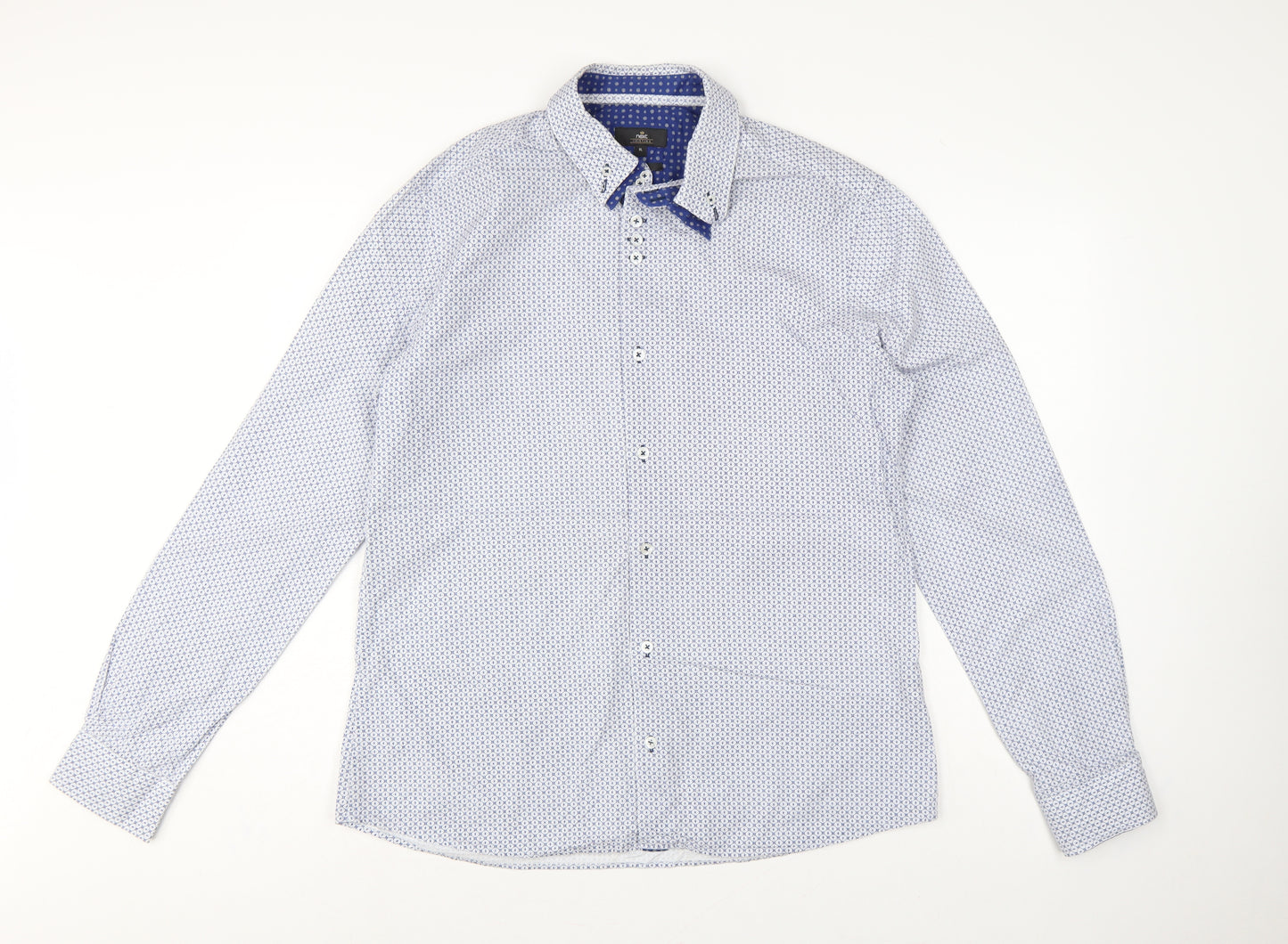 Next Tailoring Men’s Blue Geometric Slim Fit XL Cotton Shirt