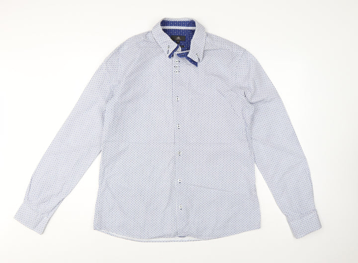 Next Tailoring Men’s Blue Geometric Slim Fit XL Cotton Shirt