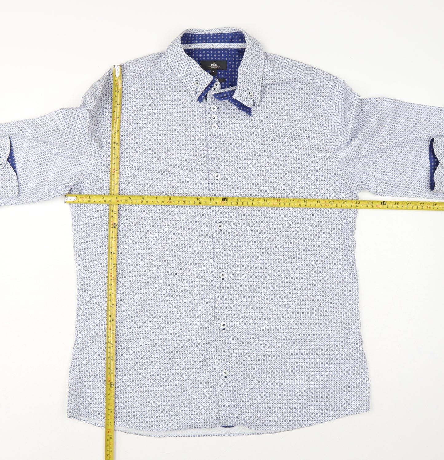Next Tailoring Men’s Blue Geometric Slim Fit XL Cotton Shirt