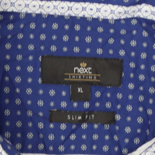 Next Tailoring Men’s Blue Geometric Slim Fit XL Cotton Shirt