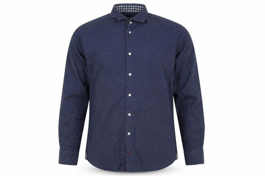 Front view of Tommy Hilfiger Men Blue 16.5 Slim Fit Linen Button Down Shirt
