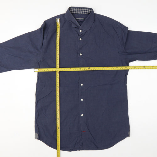 Tommy Hilfiger Men Blue 16.5 Slim Fit Linen Button Down Shirt