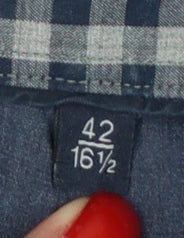 Tommy Hilfiger Men Blue 16.5 Slim Fit Linen Button Down Shirt