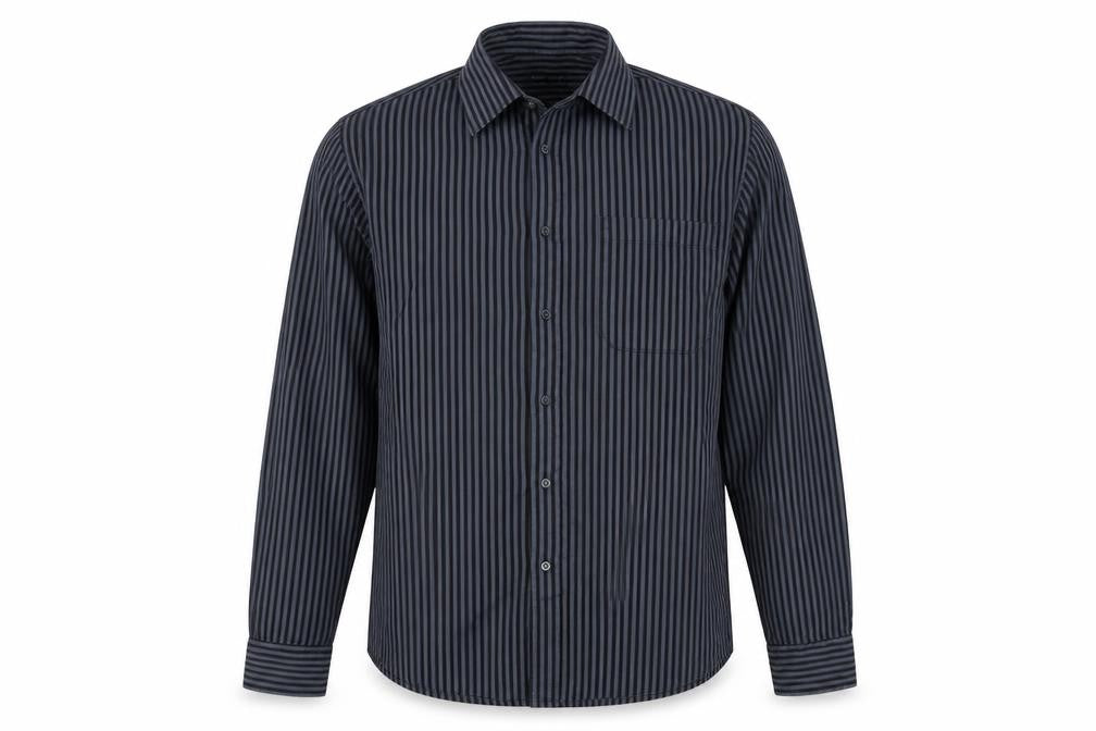 Front view of Double TWO Men’s Black Grey Stripe 15.5 Collar Cotton Button-Up Shirt