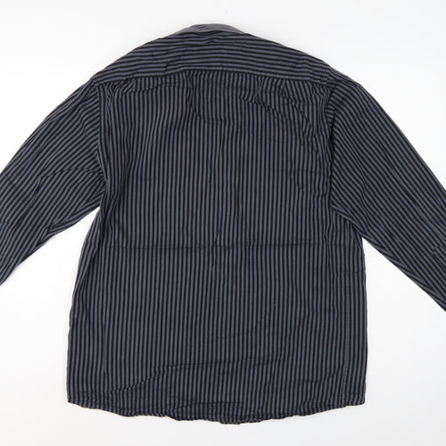 Double TWO Men’s Black Grey Stripe 15.5 Collar Cotton Button-Up Shirt