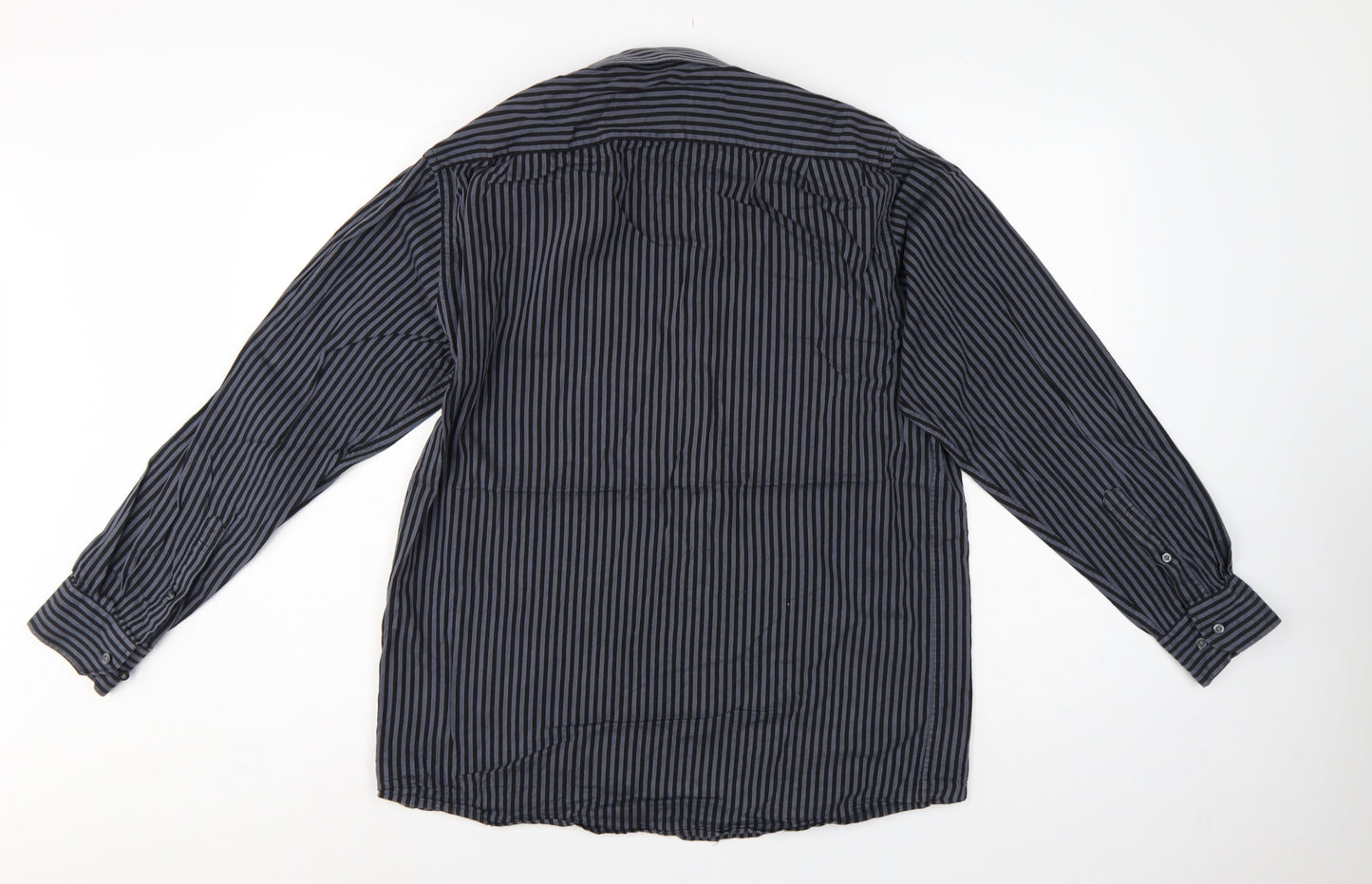 Double TWO Men’s Black Grey Stripe 15.5 Collar Cotton Button-Up Shirt