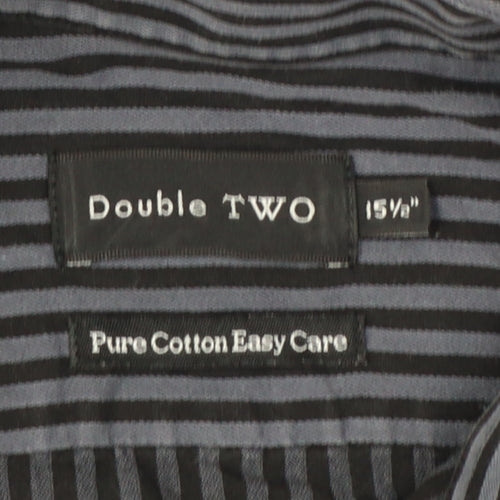 Double TWO Men’s Black Grey Stripe 15.5 Collar Cotton Button-Up Shirt