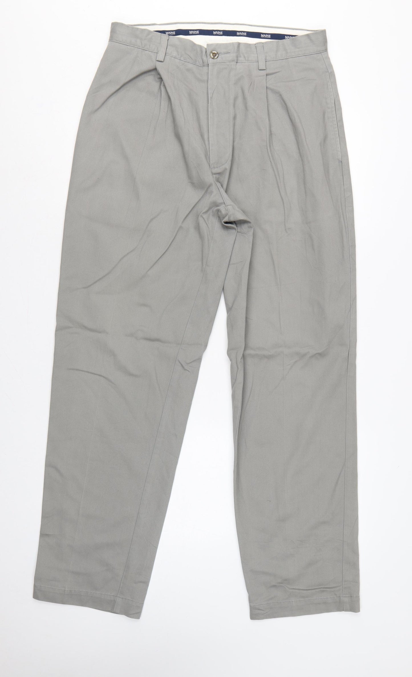 Maine New England Men's Grey 34R Chino Trousers Straight Leg Cotton
