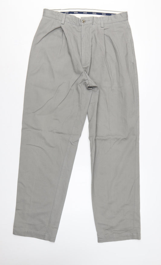 Maine New England Men's Grey 34R Chino Trousers Straight Leg Cotton