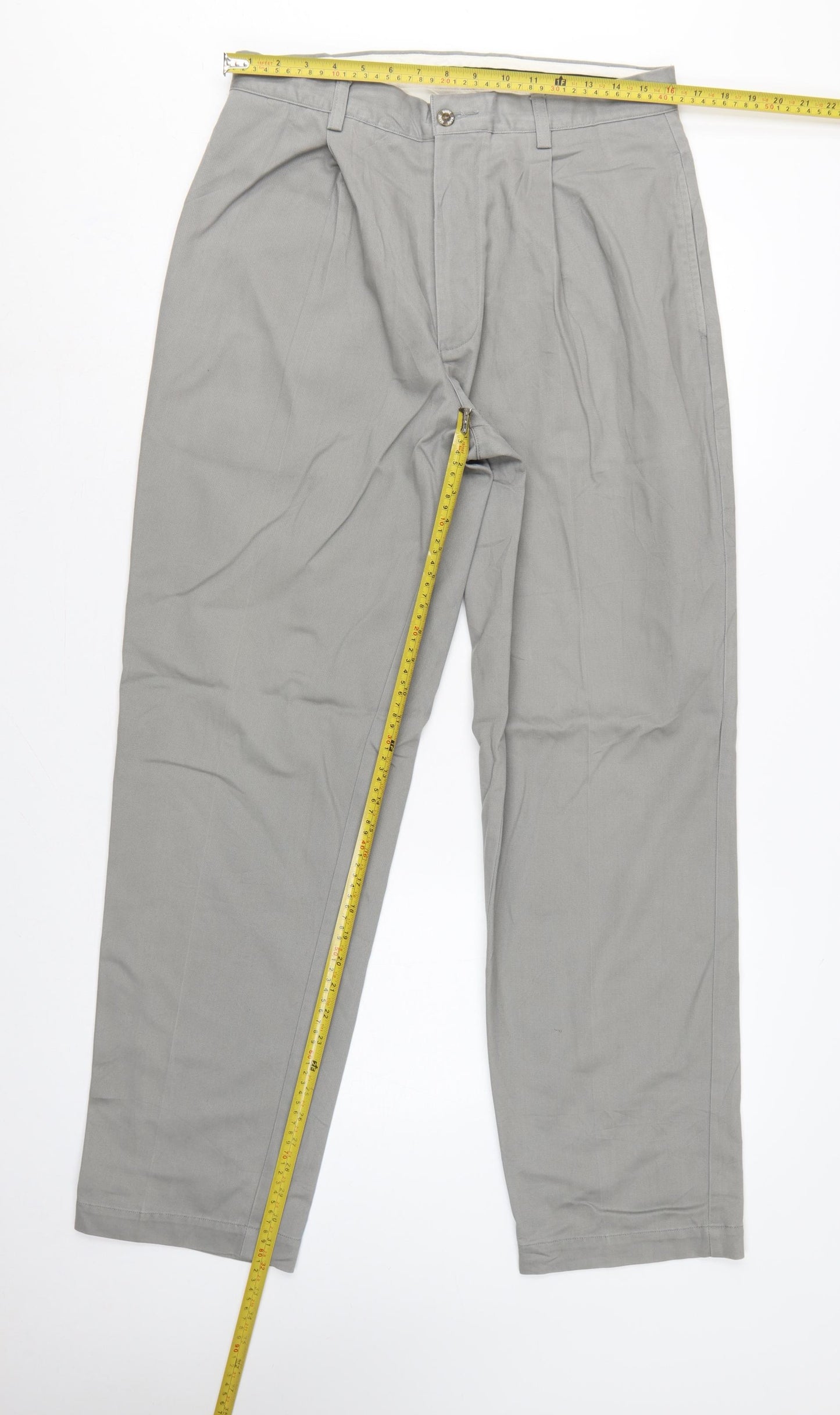 Maine New England Men's Grey 34R Chino Trousers Straight Leg Cotton