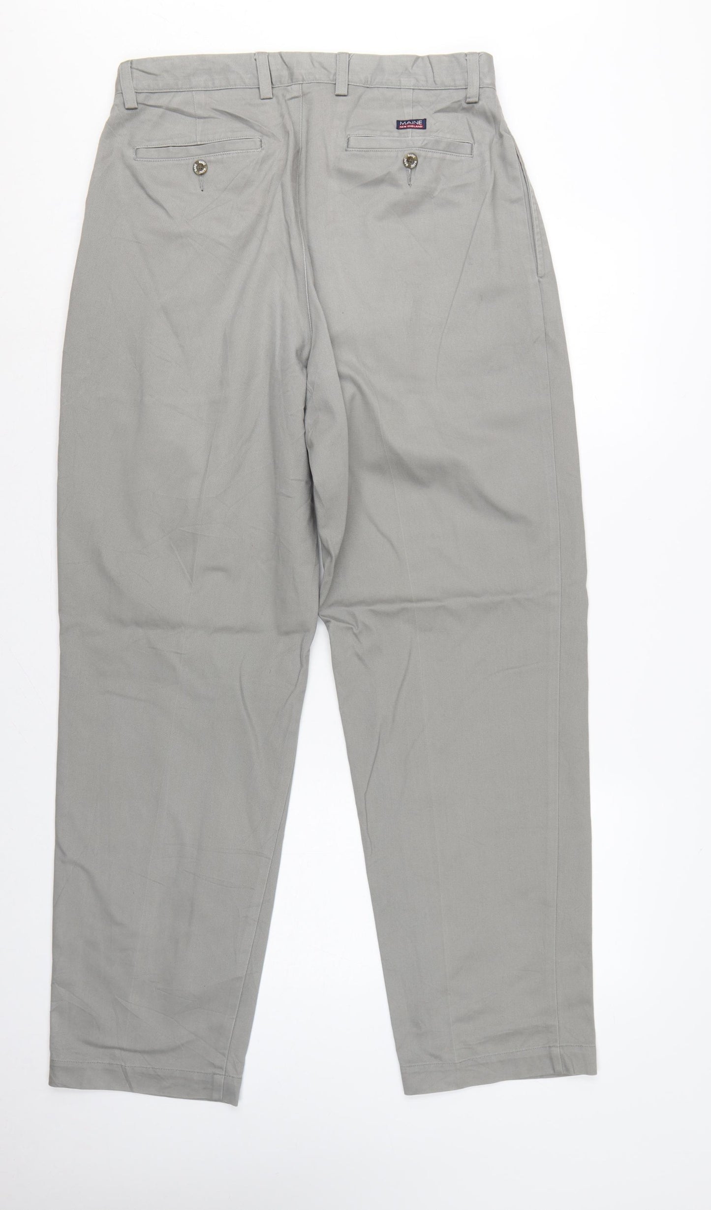 Maine New England Men's Grey 34R Chino Trousers Straight Leg Cotton