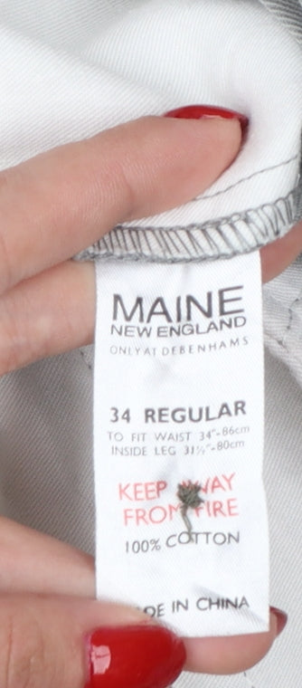 Maine New England Men's Grey 34R Chino Trousers Straight Leg Cotton