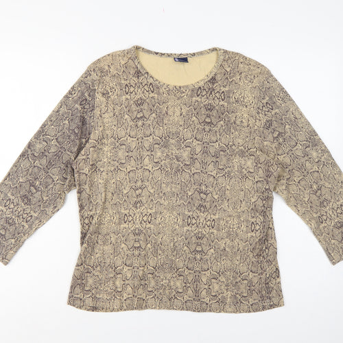 Dash Women’s Beige Snake Print Cotton Long Sleeve Basic Top UK 18