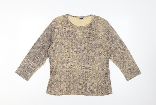 Dash Women’s Beige Snake Print Cotton Long Sleeve Basic Top UK 18