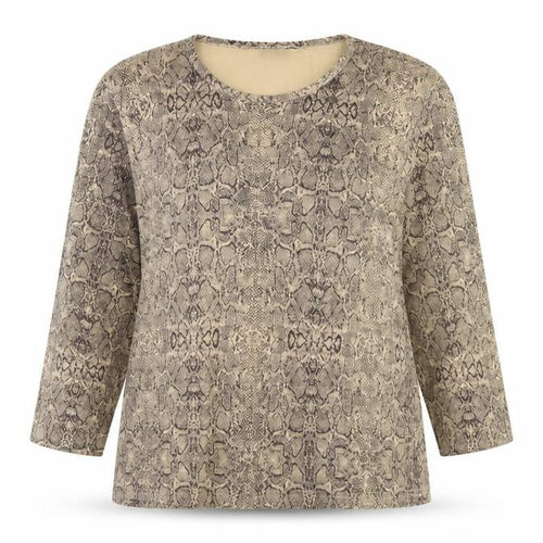 Dash Women’s Beige Snake Print Cotton Long Sleeve Basic Top UK 18