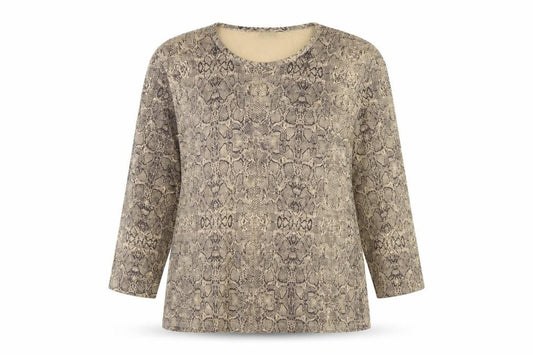 Dash Women’s Beige Snake Print Cotton Long Sleeve Basic Top UK 18