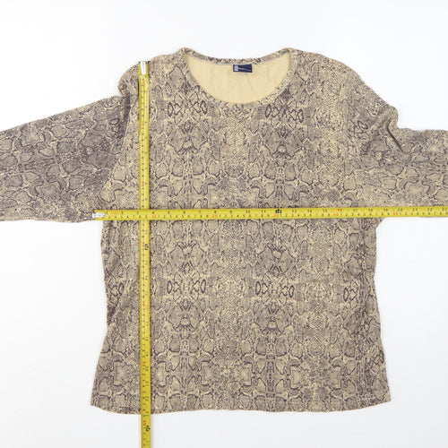 Dash Women’s Beige Snake Print Cotton Long Sleeve Basic Top UK 18