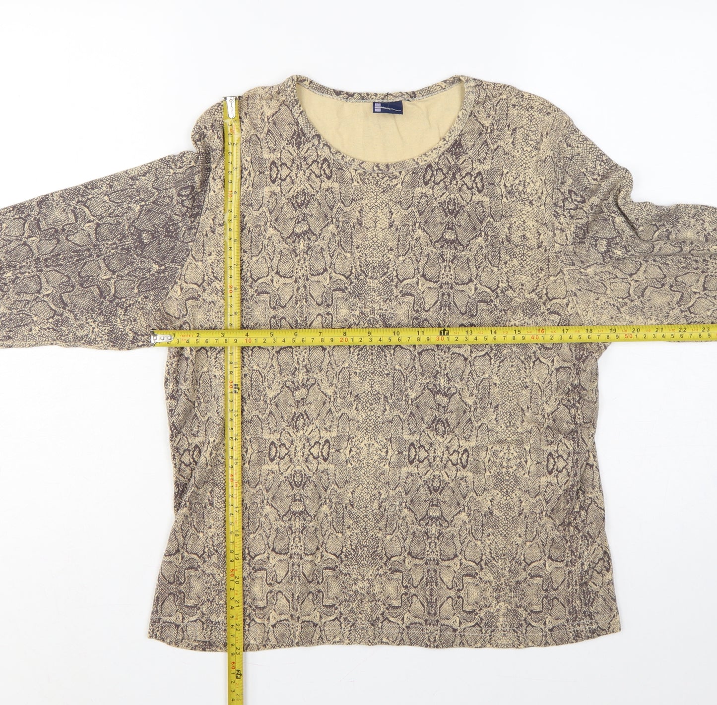 Dash Women’s Beige Snake Print Cotton Long Sleeve Basic Top UK 18
