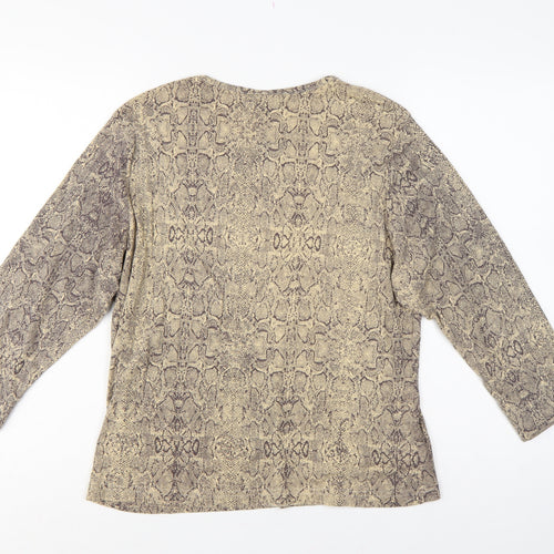 Dash Women’s Beige Snake Print Cotton Long Sleeve Basic Top UK 18