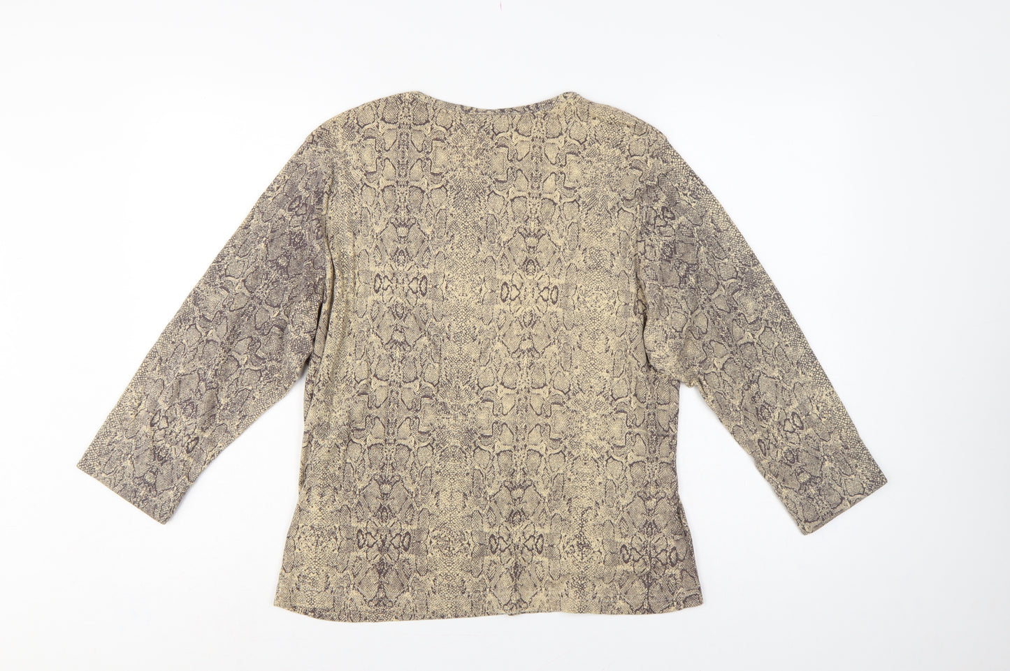 Dash Women’s Beige Snake Print Cotton Long Sleeve Basic Top UK 18