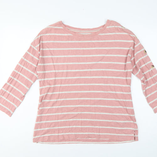 Fat Face Women Pink Stripe UK 10 3/4 Sleeve Jersey T-Shirt