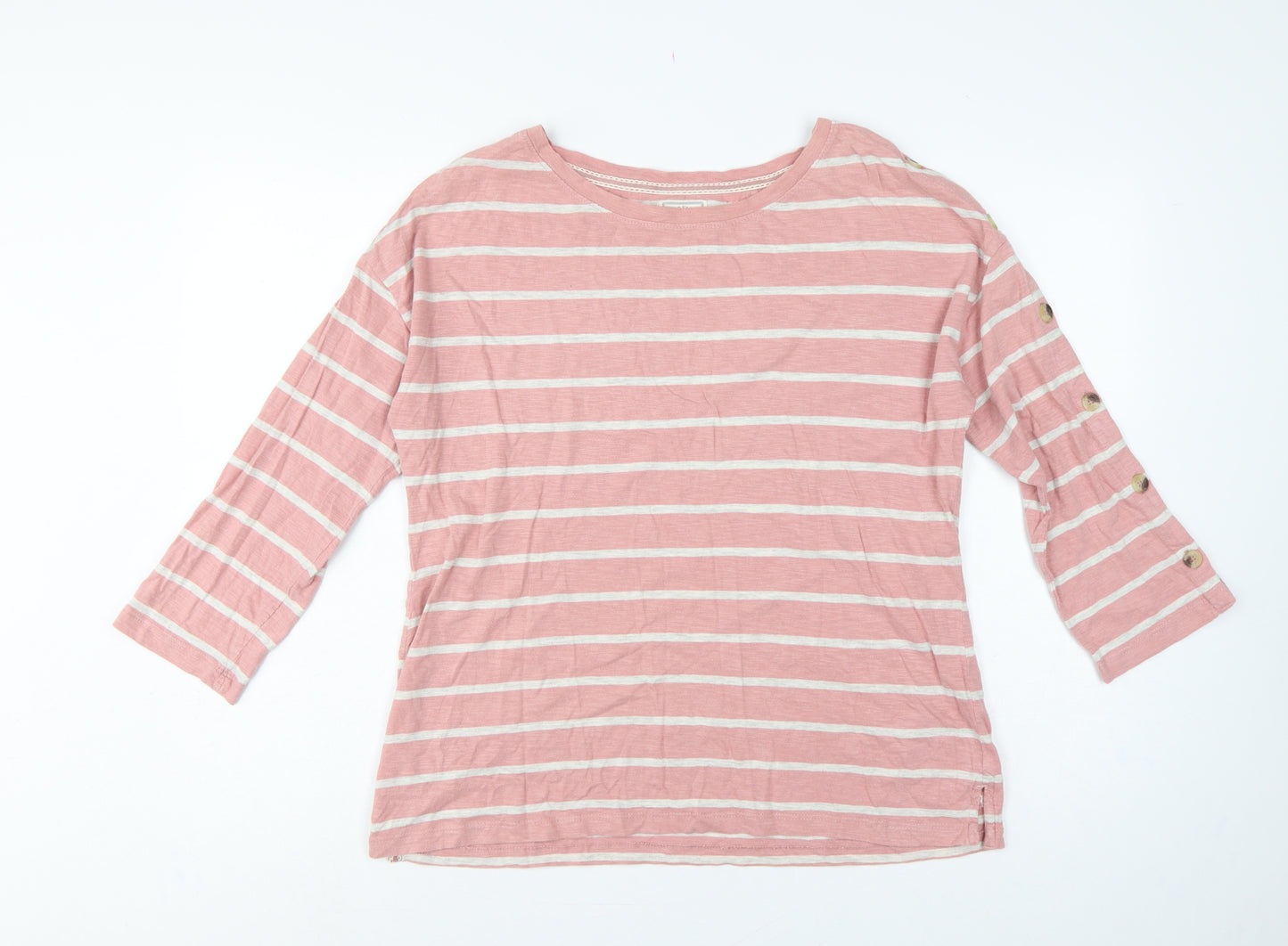 Fat Face Women Pink Stripe UK 10 3/4 Sleeve Jersey T-Shirt
