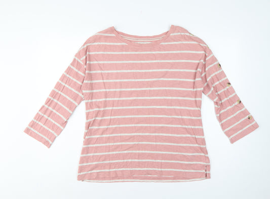 Fat Face Women Pink Stripe UK 10 3/4 Sleeve Jersey T-Shirt