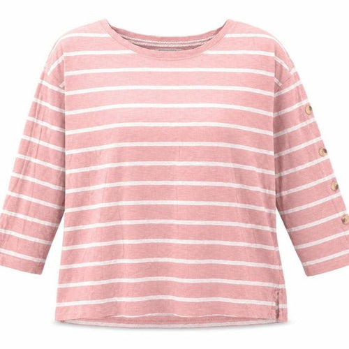 Fat Face Women Pink Stripe UK 10 3/4 Sleeve Jersey T-Shirt