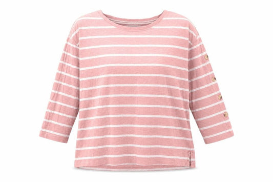 Fat Face Women Pink Stripe UK 10 3/4 Sleeve Jersey T-Shirt