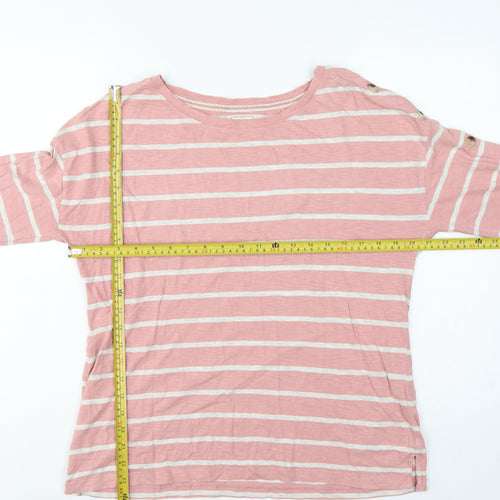 Fat Face Women Pink Stripe UK 10 3/4 Sleeve Jersey T-Shirt