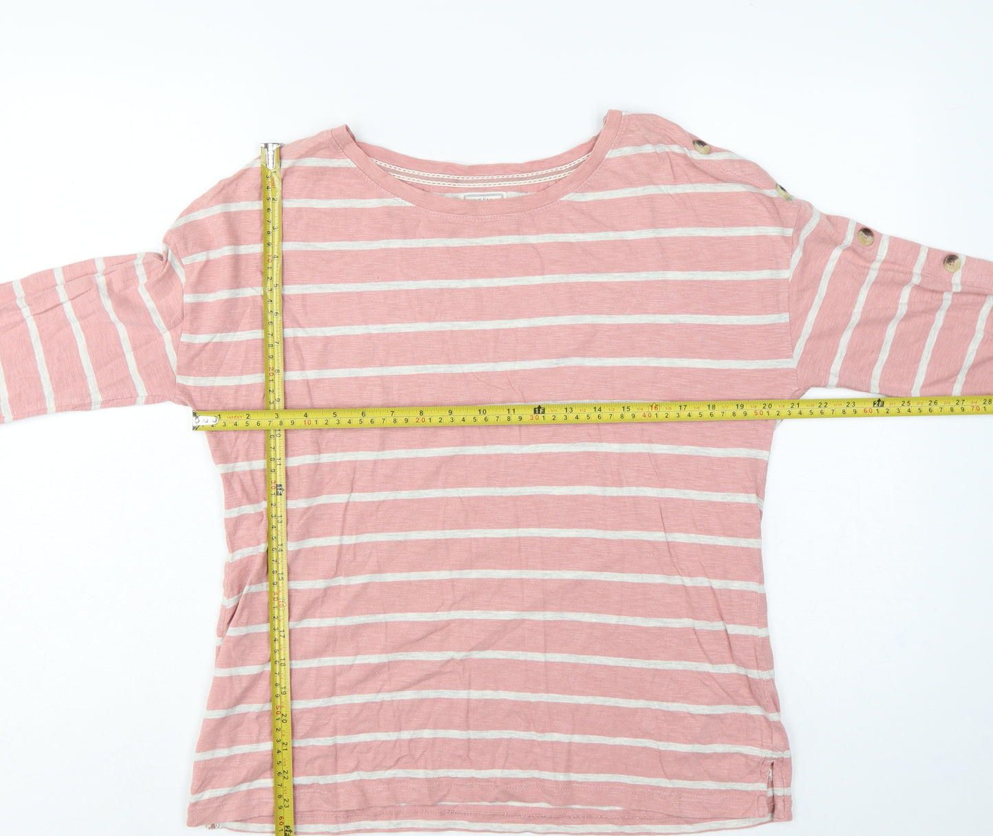 Fat Face Women Pink Stripe UK 10 3/4 Sleeve Jersey T-Shirt