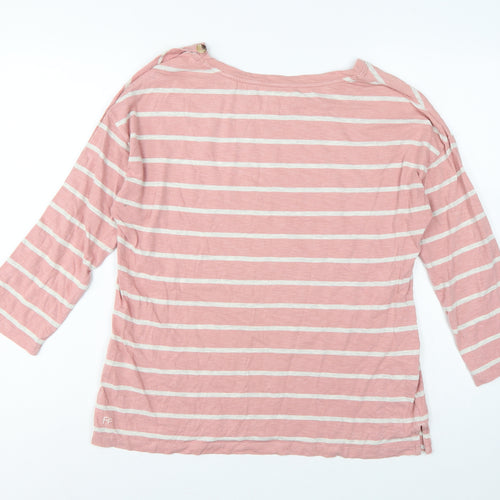 Fat Face Women Pink Stripe UK 10 3/4 Sleeve Jersey T-Shirt