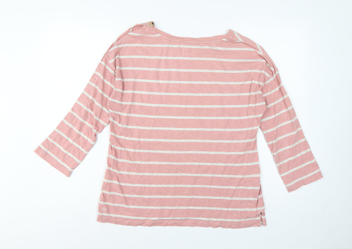 Fat Face Women Pink Stripe UK 10 3/4 Sleeve Jersey T-Shirt