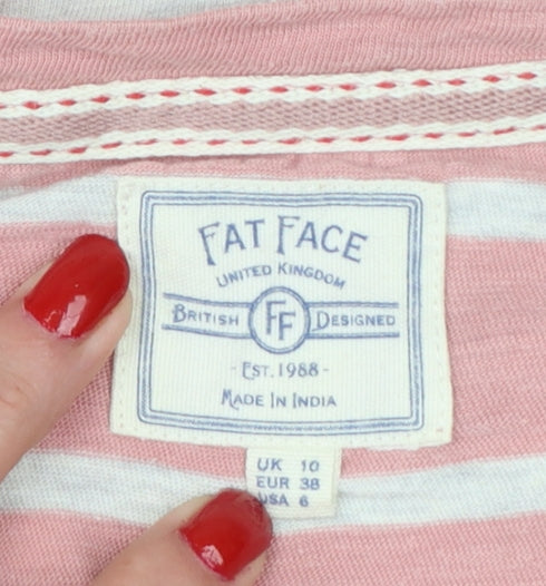Fat Face Women Pink Stripe UK 10 3/4 Sleeve Jersey T-Shirt