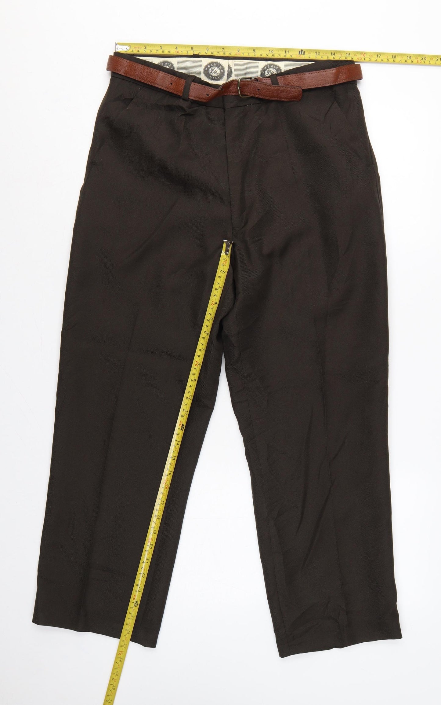 Premier Man Men's Black 34S Pleated Straight Dress Trousers