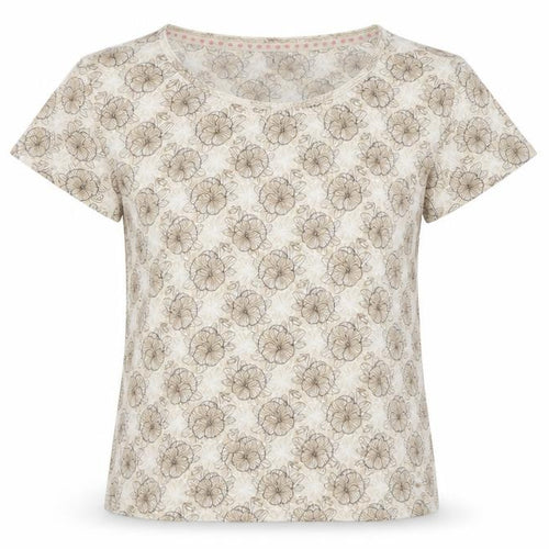 Maine New England Women’s Beige Floral T-Shirt Size 12 Short Sleeve
