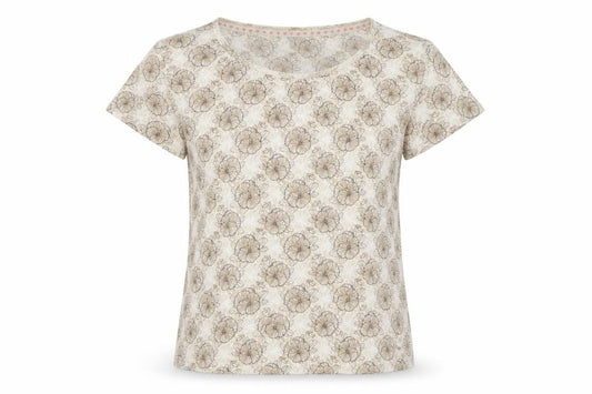 Maine New England Women’s Beige Floral T-Shirt Size 12 Short Sleeve
