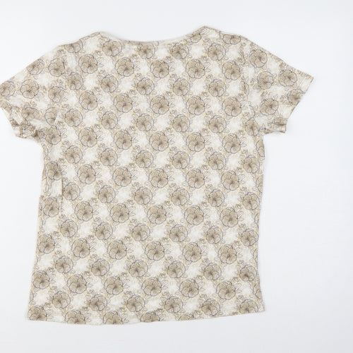 Maine New England Women’s Beige Floral T-Shirt Size 12 Short Sleeve