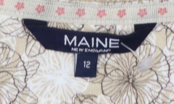 Maine New England Women’s Beige Floral T-Shirt Size 12 Short Sleeve