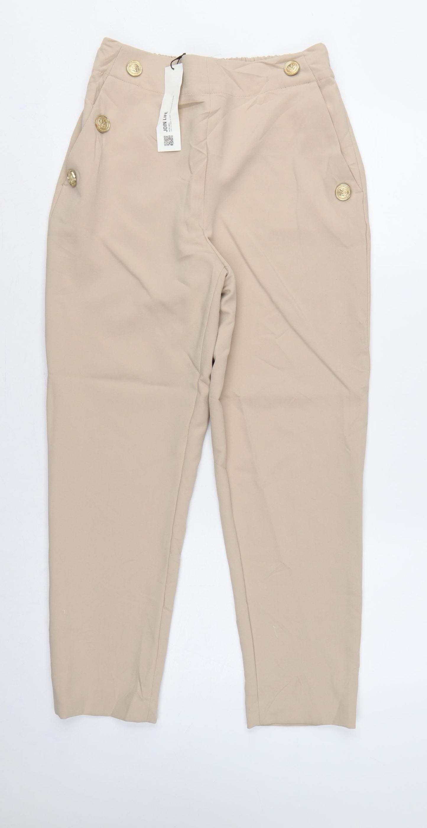 Zara Women Beige High Rise Tapered Tailored Trousers Size S