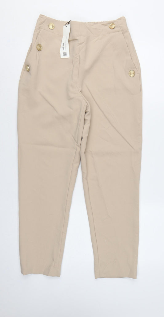 Zara Women Beige High Rise Tapered Tailored Trousers Size S