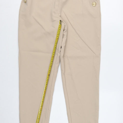 Zara Women Beige High Rise Tapered Tailored Trousers Size S