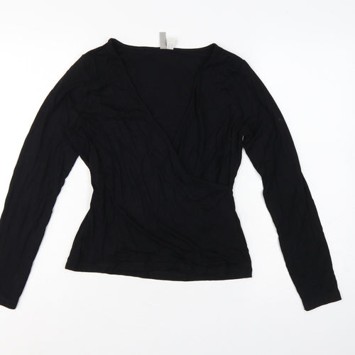 ASOS Women’s Black UK 14 Long Sleeve V-Neck Wrap Jersey Top