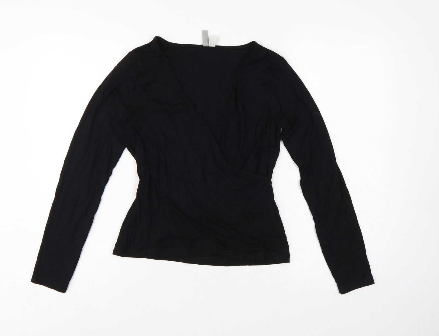 ASOS Women’s Black UK 14 Long Sleeve V-Neck Wrap Jersey Top