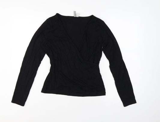ASOS Women’s Black UK 14 Long Sleeve V-Neck Wrap Jersey Top