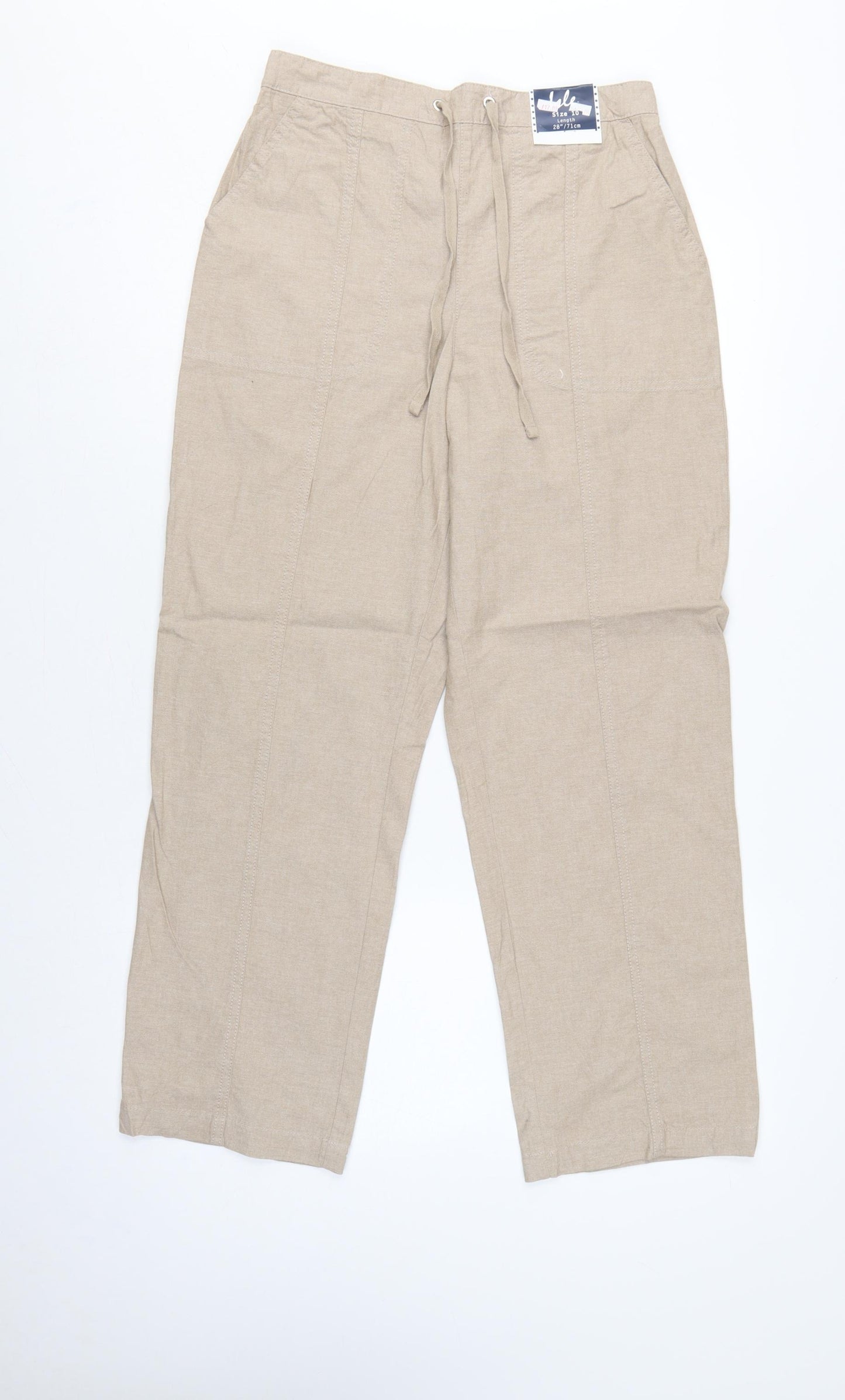 Isle Women’s Beige Size 10 Cotton Drawstring Straight Leg Trousers