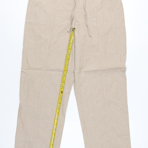 Isle Women’s Beige Size 10 Cotton Drawstring Straight Leg Trousers